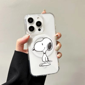 Cartoon S-Snoopy Wireless Charging Case for iPhone 17 Air 16 E 15 14 Plus 13 12 Mini 11 Pro Max Transparent Silicone Edge Cover