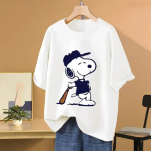 Snoopy Baseball Cartoon Anime Women T-shirt Summer Short Sleeve 100% Cotton Men Tee Shirts Tops 2026 New Fashion Couple Clothes