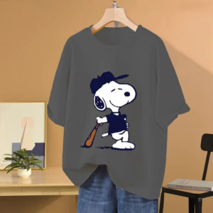 Alternative view of Snoopy Baseball Cartoon Anime Women T-shirt Summer Short Sleeve 100% Cotton Men Tee Shirts Tops 2026 New Fashion Couple Clothes